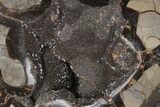 Polished Septarian Geode Heart - Black Crystals #205479-2